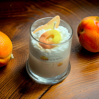 Peach Ring dessert candle in glass jar